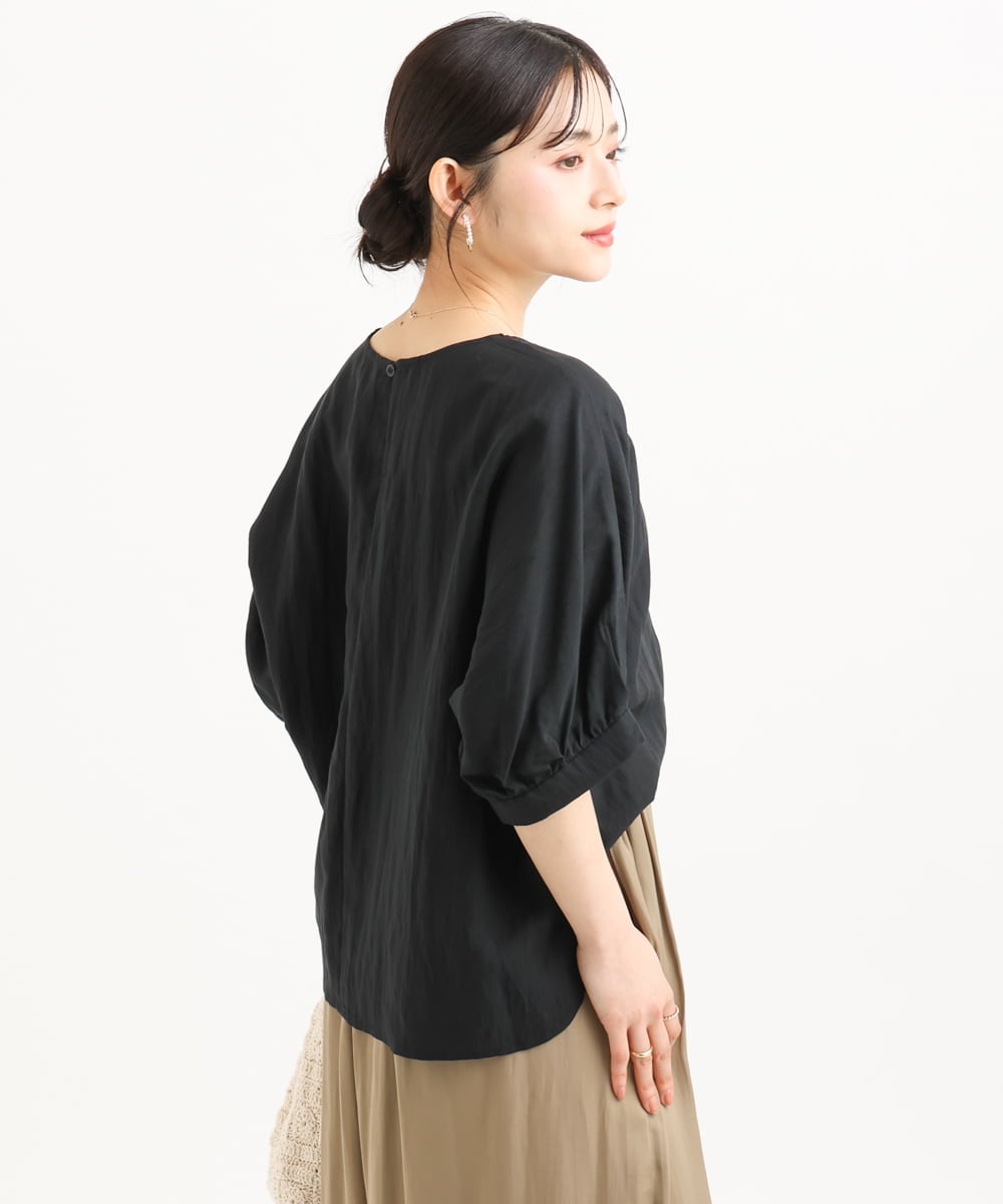 F1BGD55150 MK MICHEL KLEIN(小さいサイズ)(メゾン ドゥ サンク) 【小さいサイズ】[UVカット/接触冷感/洗える]ボリュームスリーブブラウス ベージュ