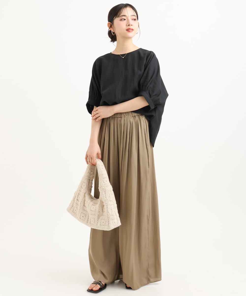 F1BGD55150 MK MICHEL KLEIN(小さいサイズ)(メゾン ドゥ サンク) 【小さいサイズ】[UVカット/接触冷感/洗える]ボリュームスリーブブラウス ベージュ