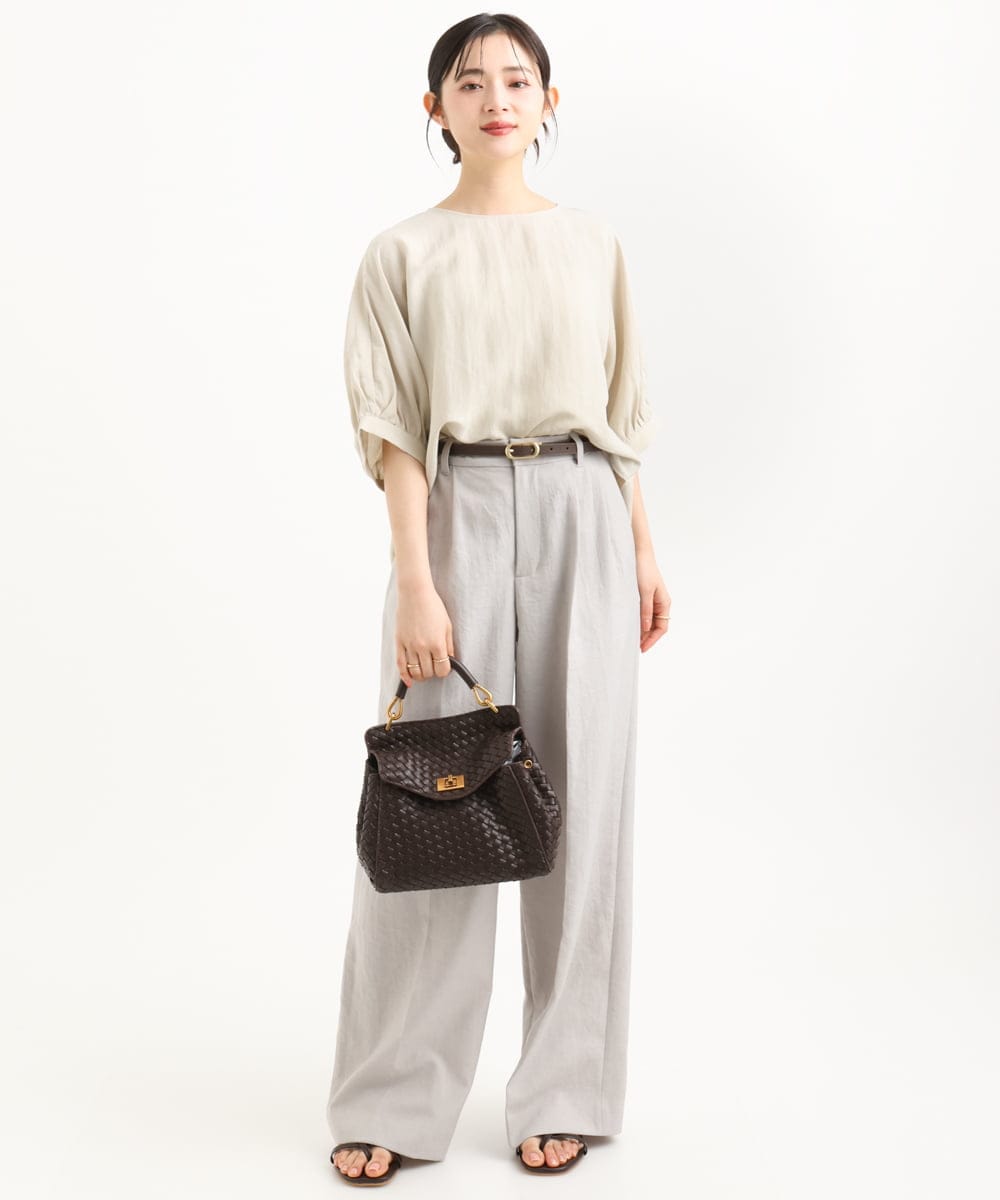 F1BGD55150 MK MICHEL KLEIN(小さいサイズ)(メゾン ドゥ サンク) 【小さいサイズ】[UVカット/接触冷感/洗える]ボリュームスリーブブラウス ベージュ