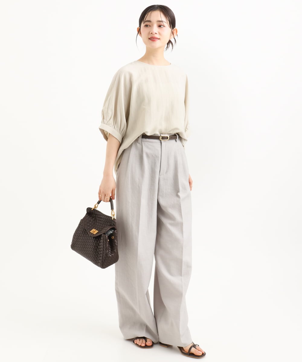 F1BGD55150 MK MICHEL KLEIN(小さいサイズ)(メゾン ドゥ サンク) 【小さいサイズ】[UVカット/接触冷感/洗える]ボリュームスリーブブラウス ベージュ