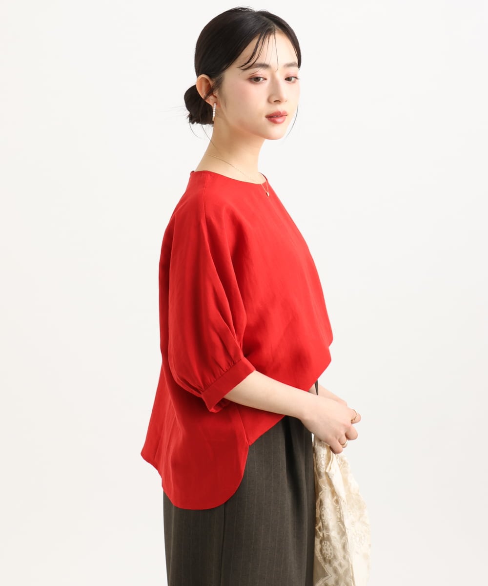 F1BGD55150 MK MICHEL KLEIN(小さいサイズ)(メゾン ドゥ サンク) 【小さいサイズ】[UVカット/接触冷感/洗える]ボリュームスリーブブラウス ベージュ