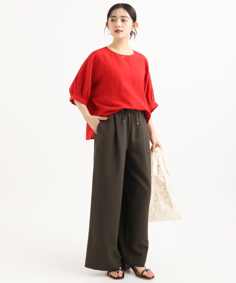 F1BGD55150 MK MICHEL KLEIN(小さいサイズ)(メゾン ドゥ サンク) 【小さいサイズ】[UVカット/接触冷感/洗える]ボリュームスリーブブラウス ベージュ