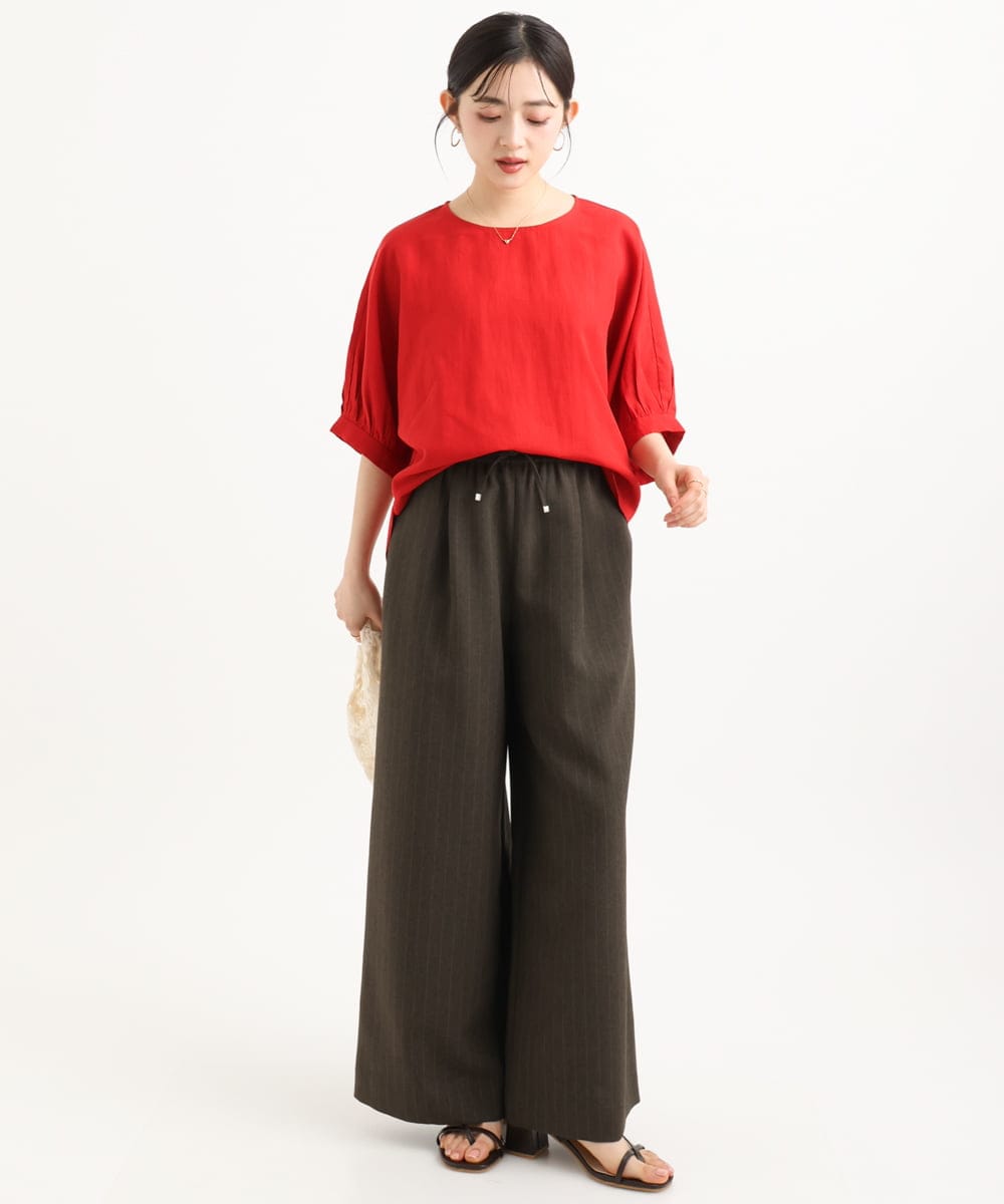 F1BGD55150 MK MICHEL KLEIN(小さいサイズ)(メゾン ドゥ サンク) 【小さいサイズ】[UVカット/接触冷感/洗える]ボリュームスリーブブラウス ベージュ