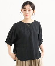 F1BGD55150 MK MICHEL KLEIN(小さいサイズ)(メゾン ドゥ サンク) 【小さいサイズ】[UVカット/接触冷感/洗える]ボリュームスリーブブラウス ブラック