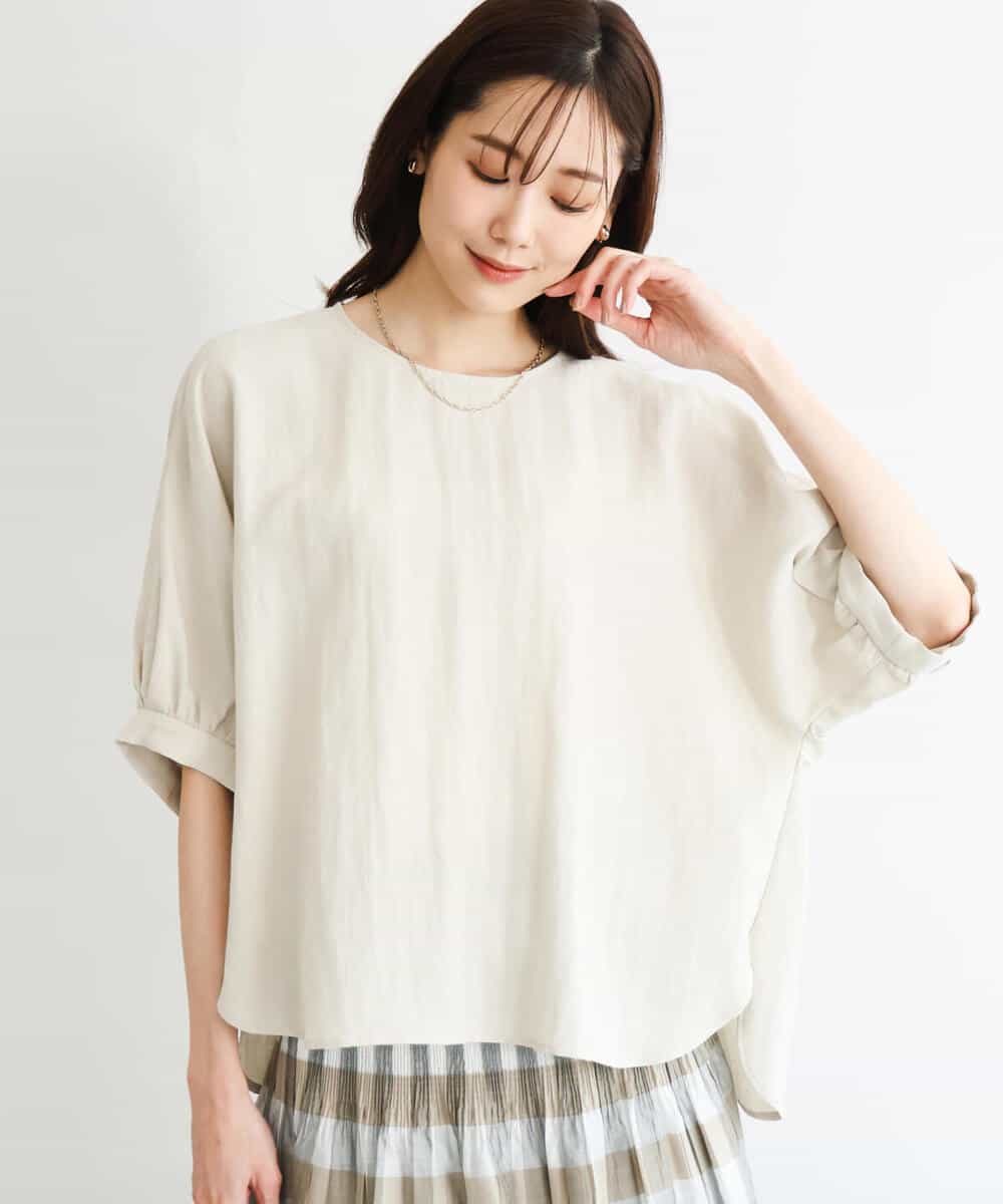 F1BGD55150 MK MICHEL KLEIN(小さいサイズ)(メゾン ドゥ サンク) 【小さいサイズ】[UVカット/接触冷感/洗える]ボリュームスリーブブラウス ベージュ