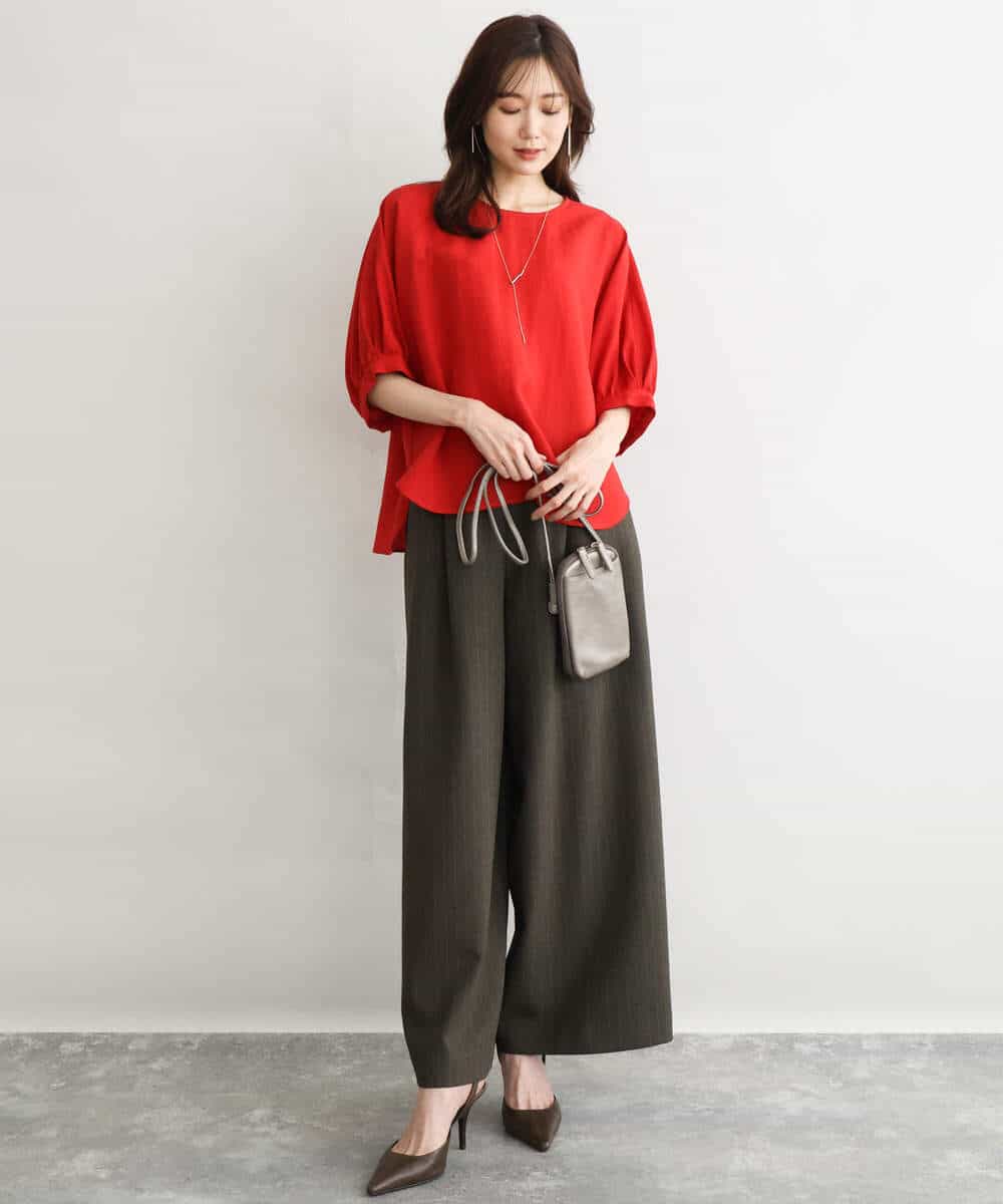 F1BGD55150 MK MICHEL KLEIN(小さいサイズ)(メゾン ドゥ サンク) 【小さいサイズ】[UVカット/接触冷感/洗える]ボリュームスリーブブラウス ベージュ