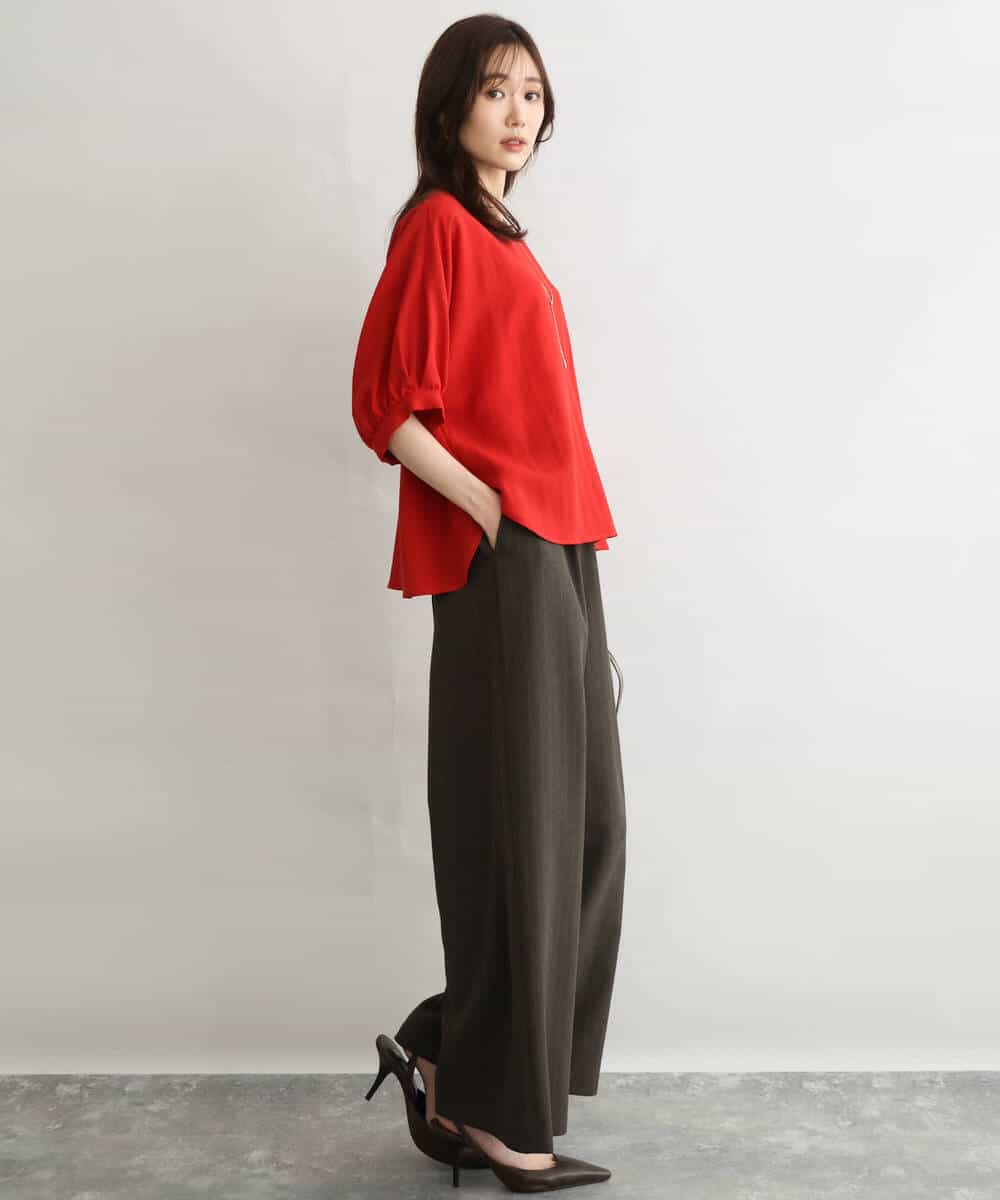 F1BGD55150 MK MICHEL KLEIN(小さいサイズ)(メゾン ドゥ サンク) 【小さいサイズ】[UVカット/接触冷感/洗える]ボリュームスリーブブラウス ベージュ