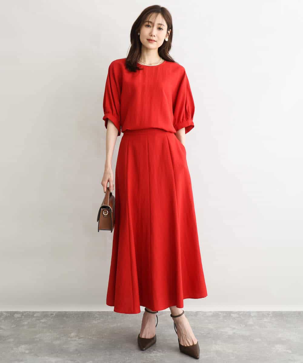 F1BGD55150 MK MICHEL KLEIN(小さいサイズ)(メゾン ドゥ サンク) 【小さいサイズ】[UVカット/接触冷感/洗える]ボリュームスリーブブラウス ベージュ