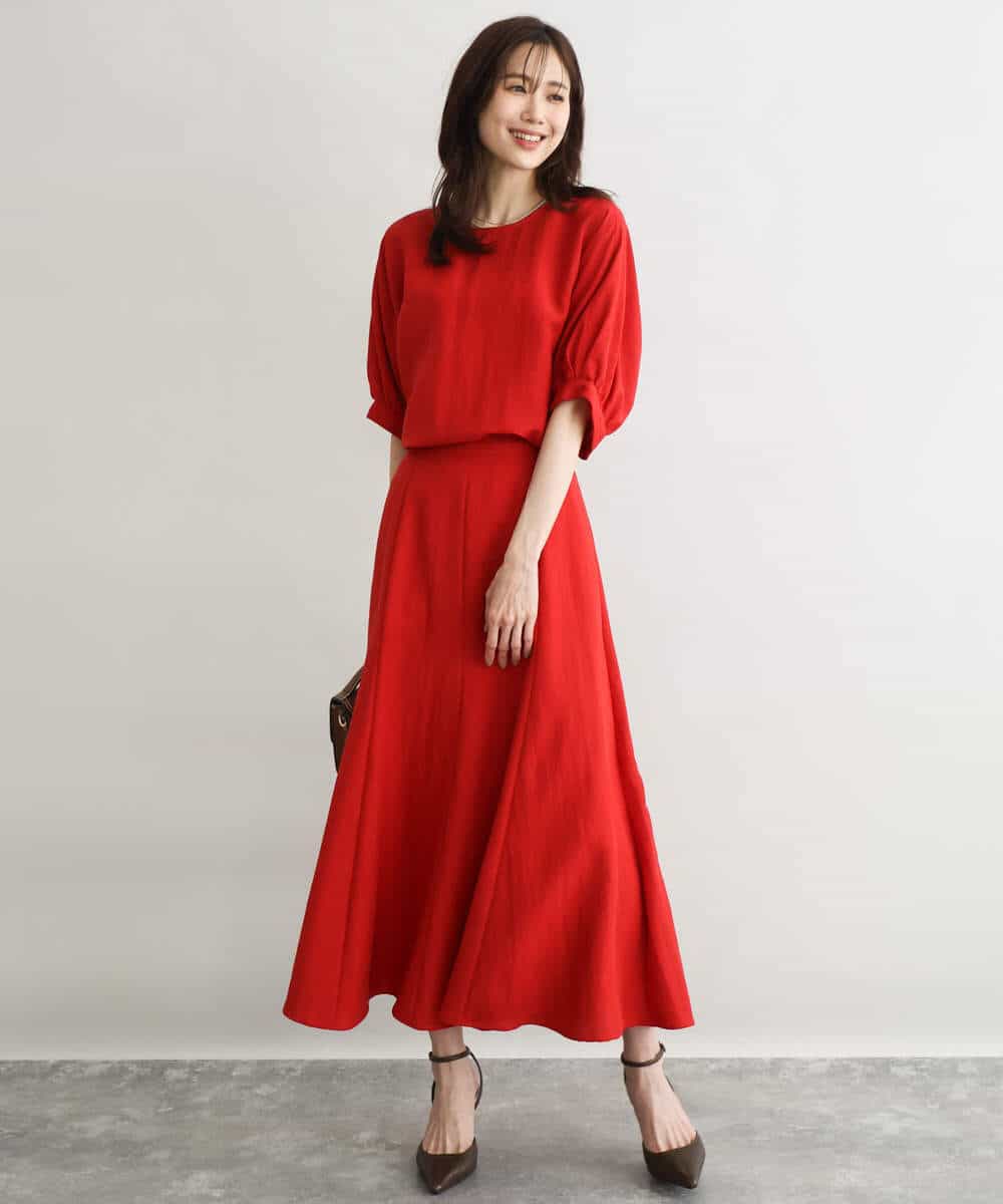 F1BGD55150 MK MICHEL KLEIN(小さいサイズ)(メゾン ドゥ サンク) 【小さいサイズ】[UVカット/接触冷感/洗える]ボリュームスリーブブラウス ベージュ