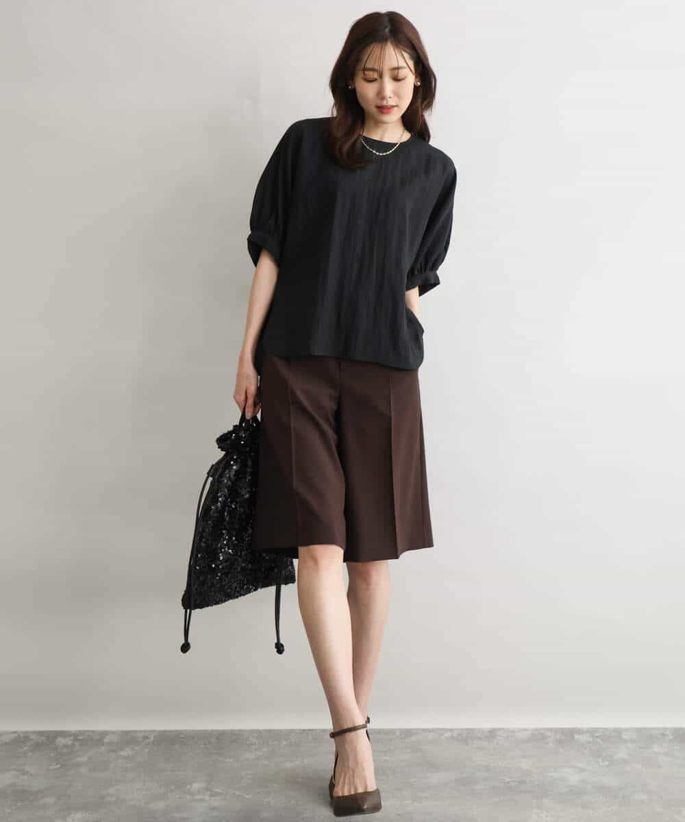 F1BGD55150 MK MICHEL KLEIN(小さいサイズ)(メゾン ドゥ サンク) 【小さいサイズ】[UVカット/接触冷感/洗える]ボリュームスリーブブラウス ベージュ