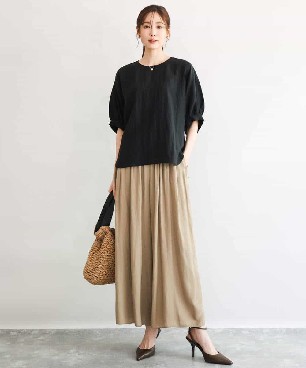 F1BGD55150 MK MICHEL KLEIN(小さいサイズ)(メゾン ドゥ サンク) 【小さいサイズ】[UVカット/接触冷感/洗える]ボリュームスリーブブラウス ベージュ