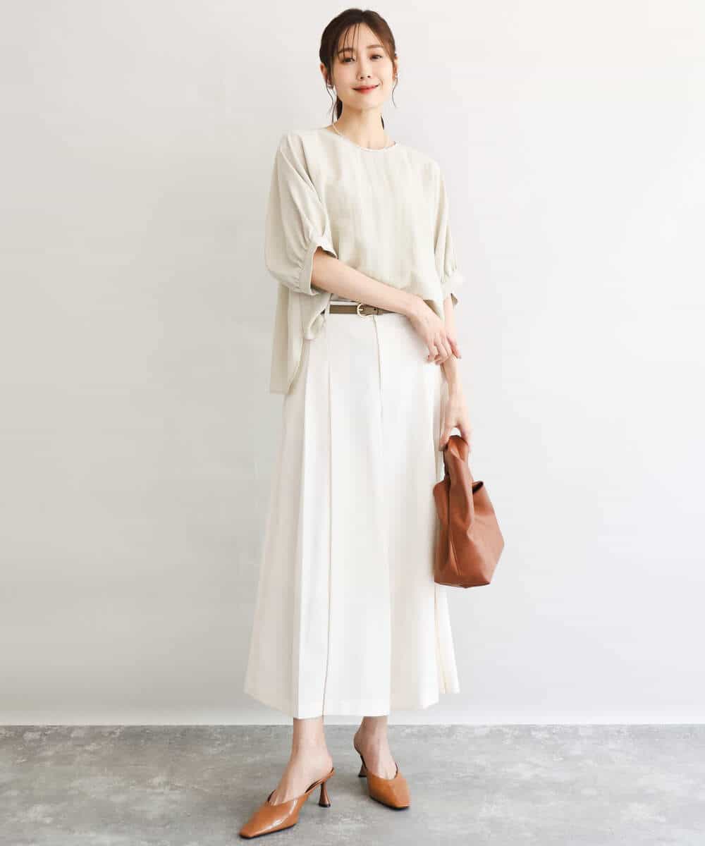 F1BGD55150 MK MICHEL KLEIN(小さいサイズ)(メゾン ドゥ サンク) 【小さいサイズ】[UVカット/接触冷感/洗える]ボリュームスリーブブラウス ベージュ