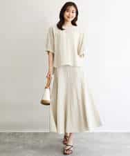 F1BGD55150 MK MICHEL KLEIN(小さいサイズ)(メゾン ドゥ サンク) 【小さいサイズ】[UVカット/接触冷感/洗える]ボリュームスリーブブラウス ベージュ