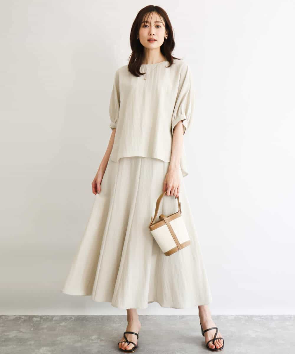 F1BGD55150 MK MICHEL KLEIN(小さいサイズ)(メゾン ドゥ サンク) 【小さいサイズ】[UVカット/接触冷感/洗える]ボリュームスリーブブラウス ベージュ