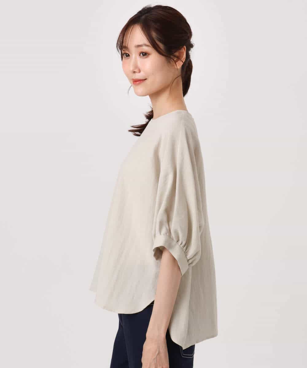 F1BGD55150 MK MICHEL KLEIN(小さいサイズ)(メゾン ドゥ サンク) 【小さいサイズ】[UVカット/接触冷感/洗える]ボリュームスリーブブラウス ベージュ