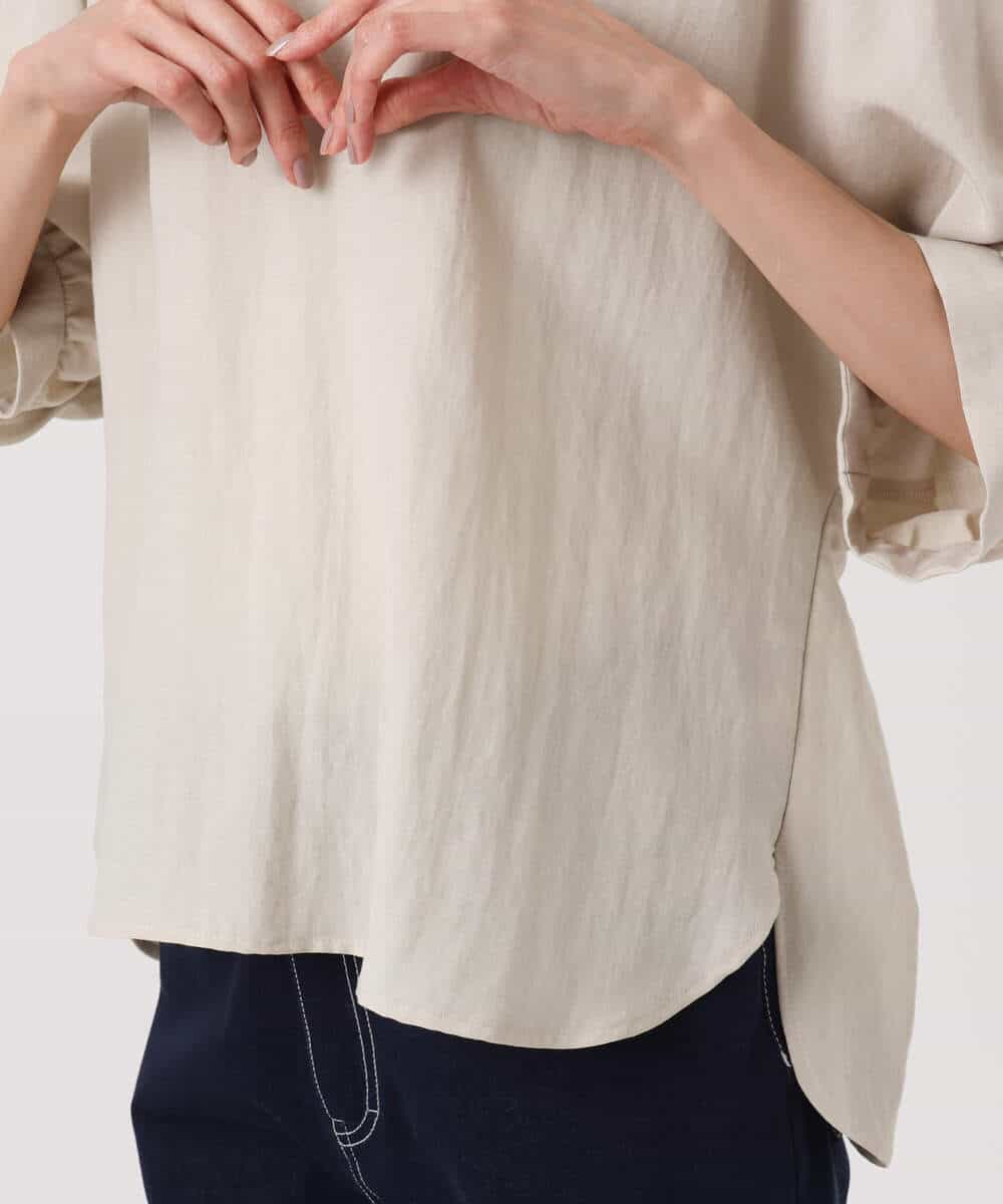 F1BGD55150 MK MICHEL KLEIN(小さいサイズ)(メゾン ドゥ サンク) 【小さいサイズ】[UVカット/接触冷感/洗える]ボリュームスリーブブラウス ベージュ