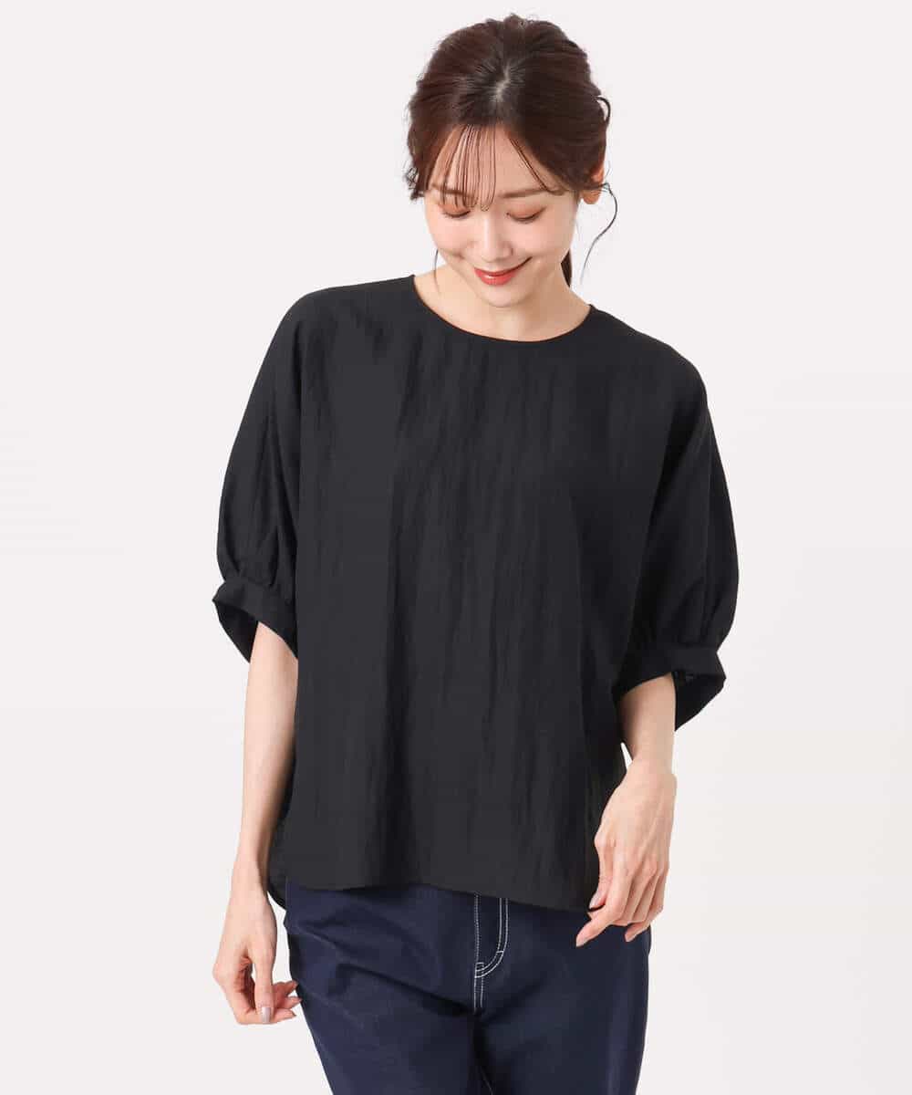 F1BGD55150 MK MICHEL KLEIN(小さいサイズ)(メゾン ドゥ サンク) 【小さいサイズ】[UVカット/接触冷感/洗える]ボリュームスリーブブラウス ベージュ