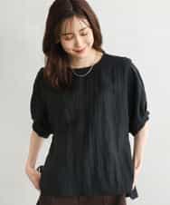 F1BGD55150 MK MICHEL KLEIN(小さいサイズ)(メゾン ドゥ サンク) 【小さいサイズ】[UVカット/接触冷感/洗える]ボリュームスリーブブラウス ブラック