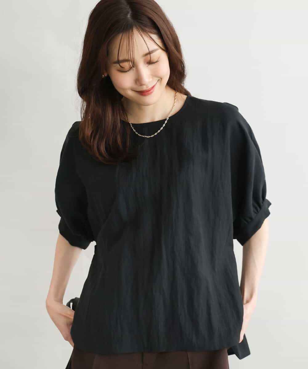 F1BGD55150 MK MICHEL KLEIN(小さいサイズ)(メゾン ドゥ サンク) 【小さいサイズ】[UVカット/接触冷感/洗える]ボリュームスリーブブラウス ブラック