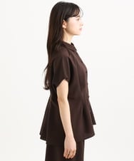F1BGD56160 MK MICHEL KLEIN(小さいサイズ)(メゾン ドゥ サンク) 【小さいサイズ】[洗える]リネンライクストレッチ ウエストタックデザイン襟付きブラウス ブラウン