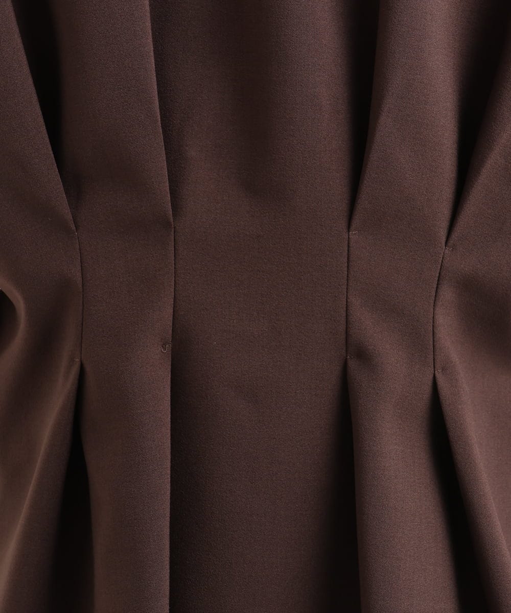 F1BGD56160 MK MICHEL KLEIN(小さいサイズ)(メゾン ドゥ サンク) 【小さいサイズ】[洗える]リネンライクストレッチ ウエストタックデザイン襟付きブラウス ブラウン