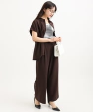 F1BGD56160 MK MICHEL KLEIN(小さいサイズ)(メゾン ドゥ サンク) 【小さいサイズ】[洗える]リネンライクストレッチ ウエストタックデザイン襟付きブラウス ブラウン