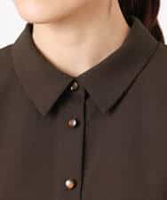 F1BGD56160 MK MICHEL KLEIN(小さいサイズ)(メゾン ドゥ サンク) 【小さいサイズ】[洗える]リネンライクストレッチ ウエストタックデザイン襟付きブラウス ブラウン