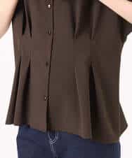 F1BGD56160 MK MICHEL KLEIN(小さいサイズ)(メゾン ドゥ サンク) 【小さいサイズ】[洗える]リネンライクストレッチ ウエストタックデザイン襟付きブラウス ブラウン