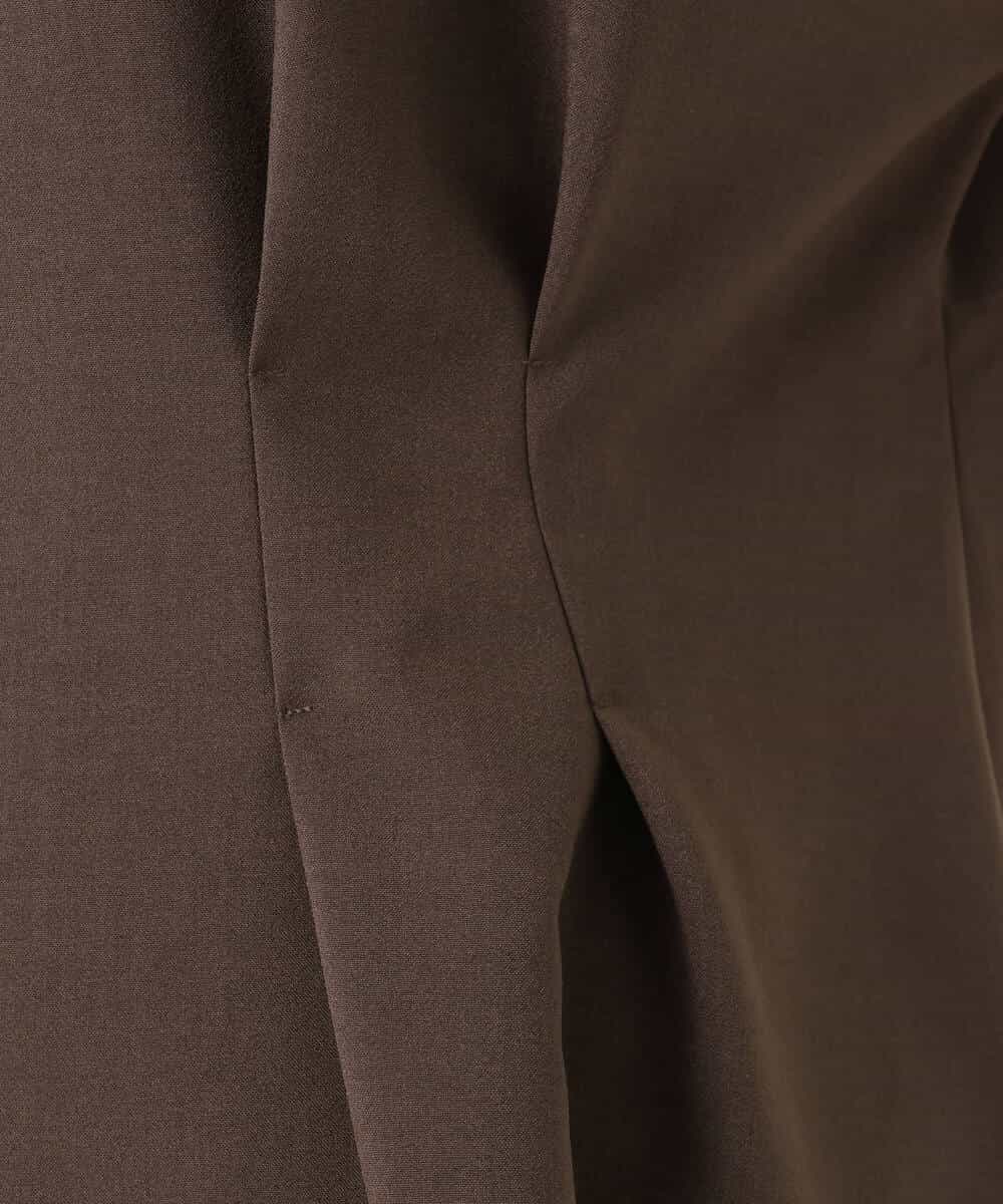 F1BGD56160 MK MICHEL KLEIN(小さいサイズ)(メゾン ドゥ サンク) 【小さいサイズ】[洗える]リネンライクストレッチ ウエストタックデザイン襟付きブラウス ブラウン