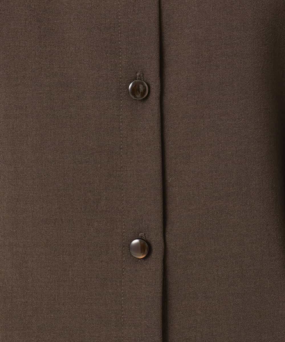 F1BGD56160 MK MICHEL KLEIN(小さいサイズ)(メゾン ドゥ サンク) 【小さいサイズ】[洗える]リネンライクストレッチ ウエストタックデザイン襟付きブラウス ブラウン