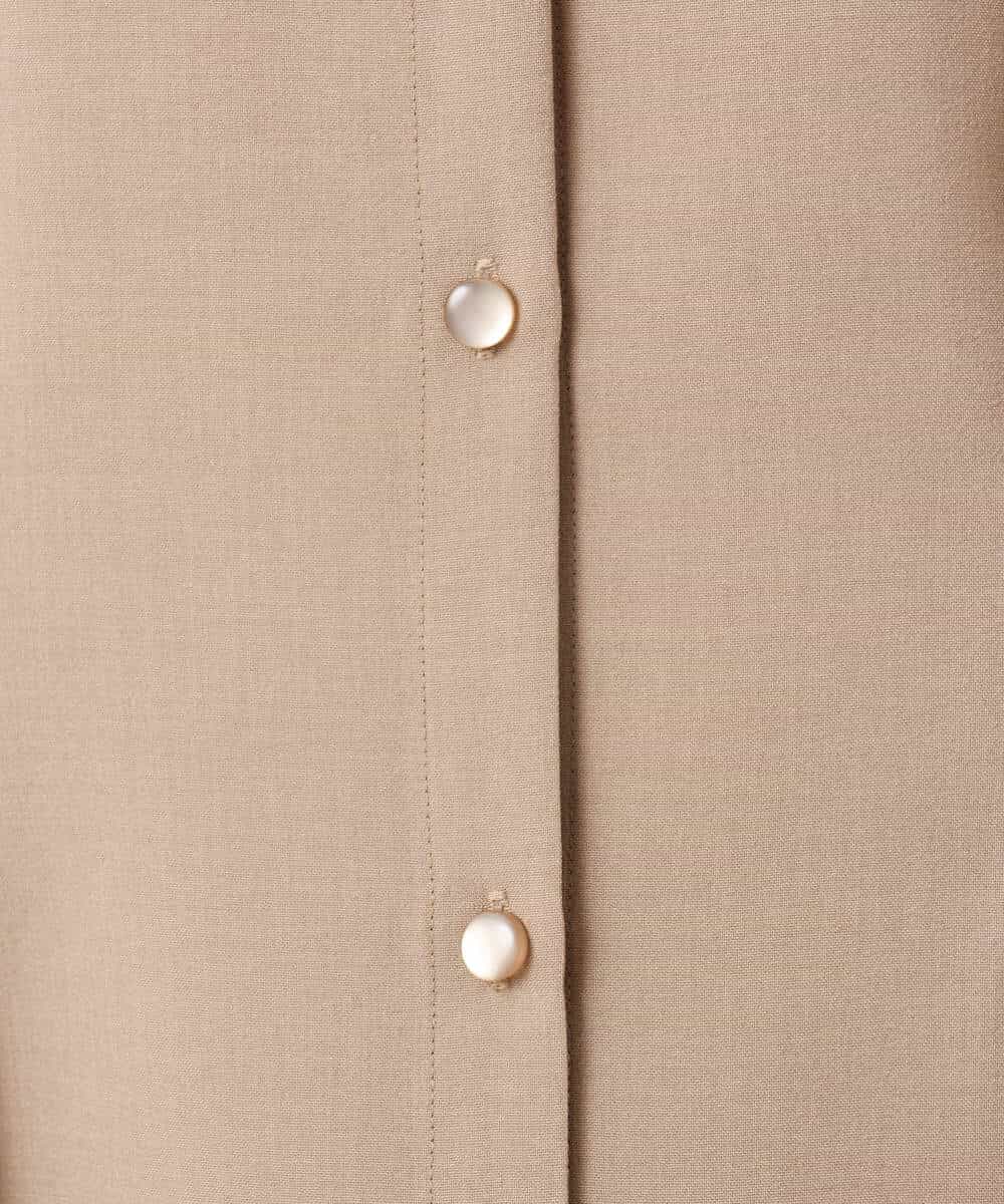 F1BGD56160 MK MICHEL KLEIN(小さいサイズ)(メゾン ドゥ サンク) 【小さいサイズ】[洗える]リネンライクストレッチ ウエストタックデザイン襟付きブラウス ブラウン