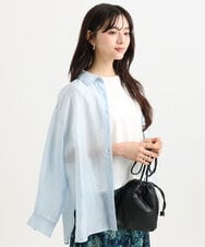 F1BGD57150 MK MICHEL KLEIN(小さいサイズ)(メゾン ドゥ サンク) 【小さいサイズ】[接触冷感/洗える]ドビーストライプ柄シアーシャツブラウス ライトブルー