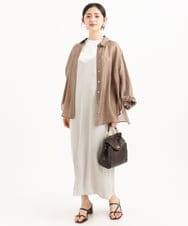 F1BGD57150 MK MICHEL KLEIN(小さいサイズ)(メゾン ドゥ サンク) 【小さいサイズ】[接触冷感/洗える]ドビーストライプ柄シアーシャツブラウス ライトブルー