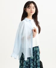F1BGD57150 MK MICHEL KLEIN(小さいサイズ)(メゾン ドゥ サンク) 【小さいサイズ】[接触冷感/洗える]ドビーストライプ柄シアーシャツブラウス ライトブルー