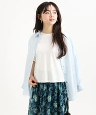 F1BGD57150 MK MICHEL KLEIN(小さいサイズ)(メゾン ドゥ サンク) 【小さいサイズ】[接触冷感/洗える]ドビーストライプ柄シアーシャツブラウス ライトブルー