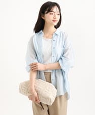 F1BGD57150 MK MICHEL KLEIN(小さいサイズ)(メゾン ドゥ サンク) 【小さいサイズ】[接触冷感/洗える]ドビーストライプ柄シアーシャツブラウス ライトブルー