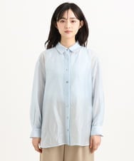 F1BGD57150 MK MICHEL KLEIN(小さいサイズ)(メゾン ドゥ サンク) 【小さいサイズ】[接触冷感/洗える]ドビーストライプ柄シアーシャツブラウス ライトブルー