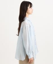 F1BGD57150 MK MICHEL KLEIN(小さいサイズ)(メゾン ドゥ サンク) 【小さいサイズ】[接触冷感/洗える]ドビーストライプ柄シアーシャツブラウス ライトブルー