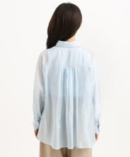 F1BGD57150 MK MICHEL KLEIN(小さいサイズ)(メゾン ドゥ サンク) 【小さいサイズ】[接触冷感/洗える]ドビーストライプ柄シアーシャツブラウス ライトブルー
