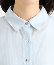 F1BGD57150 MK MICHEL KLEIN(小さいサイズ)(メゾン ドゥ サンク) 【小さいサイズ】[接触冷感/洗える]ドビーストライプ柄シアーシャツブラウス ライトブルー