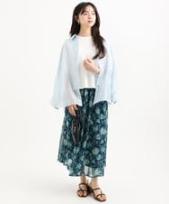F1BGD57150 MK MICHEL KLEIN(小さいサイズ)(メゾン ドゥ サンク) 【小さいサイズ】[接触冷感/洗える]ドビーストライプ柄シアーシャツブラウス ライトブルー