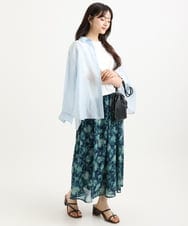 F1BGD57150 MK MICHEL KLEIN(小さいサイズ)(メゾン ドゥ サンク) 【小さいサイズ】[接触冷感/洗える]ドビーストライプ柄シアーシャツブラウス ライトブルー