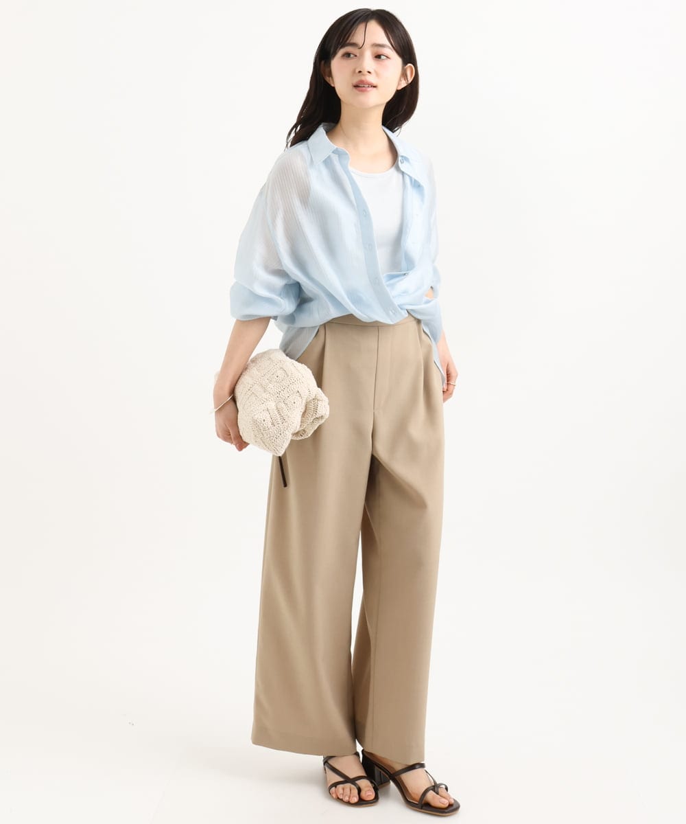 F1BGD57150 MK MICHEL KLEIN(小さいサイズ)(メゾン ドゥ サンク) 【小さいサイズ】[接触冷感/洗える]ドビーストライプ柄シアーシャツブラウス ライトブルー