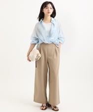 F1BGD57150 MK MICHEL KLEIN(小さいサイズ)(メゾン ドゥ サンク) 【小さいサイズ】[接触冷感/洗える]ドビーストライプ柄シアーシャツブラウス ライトブルー