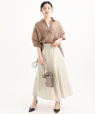 F1BGD57150 MK MICHEL KLEIN(小さいサイズ)(メゾン ドゥ サンク) 【小さいサイズ】[接触冷感/洗える]ドビーストライプ柄シアーシャツブラウス ライトブルー