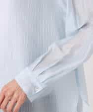 F1BGD57150 MK MICHEL KLEIN(小さいサイズ)(メゾン ドゥ サンク) 【小さいサイズ】[接触冷感/洗える]ドビーストライプ柄シアーシャツブラウス ライトブルー