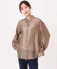 F1BGD57150 MK MICHEL KLEIN(小さいサイズ)(メゾン ドゥ サンク) 【小さいサイズ】[接触冷感/洗える]ドビーストライプ柄シアーシャツブラウス ライトブルー