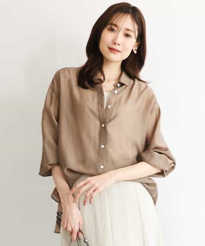 F1BGD57150 MK MICHEL KLEIN(小さいサイズ) 【小さいサイズ】[接触冷感/洗える]ドビーストライプ柄シアーシャツブラウス