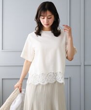 F1BGD59150 MK MICHEL KLEIN(小さいサイズ)(メゾン ドゥ サンク) 【小さいサイズ】[UVカット/接触冷感/洗える]ストレッチ 裾レース半袖ブラウス ブラック