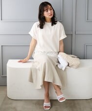 F1BGD59150 MK MICHEL KLEIN(小さいサイズ)(メゾン ドゥ サンク) 【小さいサイズ】[UVカット/接触冷感/洗える]ストレッチ 裾レース半袖ブラウス ブラック